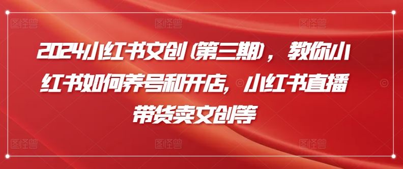 2024小红书文创(第三期)，教你小红书如何养号和开店，小红书直播带货卖文创等-志拓网创