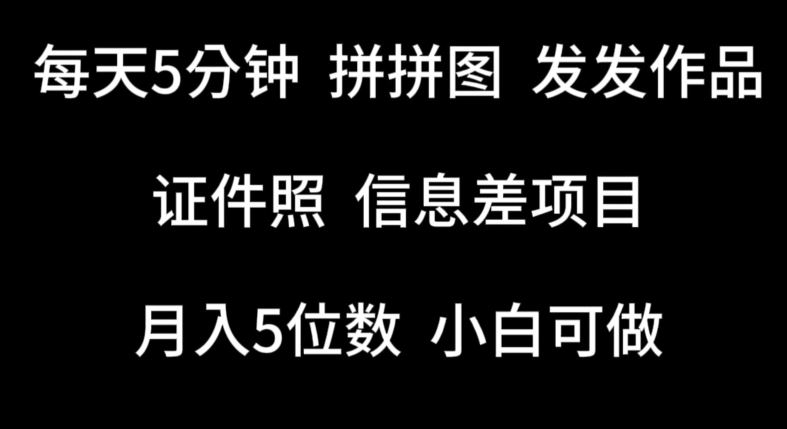 每天5分钟，拼拼图发发作品，证件照信息差项目，小白可做【揭秘】-志拓网创