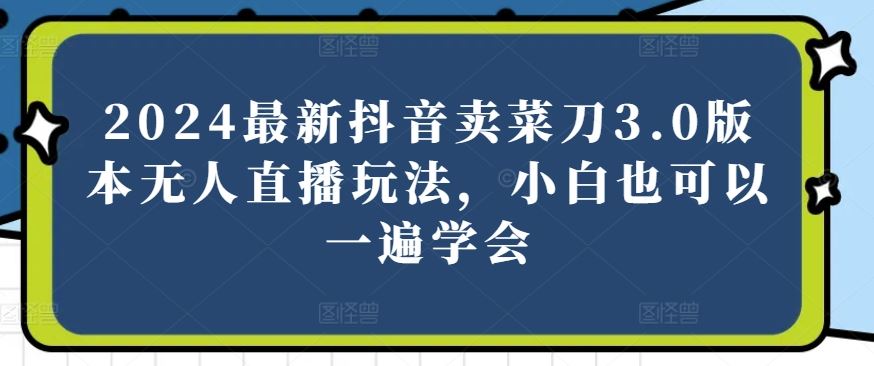 2024最新抖音卖菜刀3.0版本无人直播玩法，小白也可以一遍学会【揭秘】-志拓网创