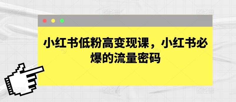 小红书低粉高变现课，小红书必爆的流量密码-志拓网创