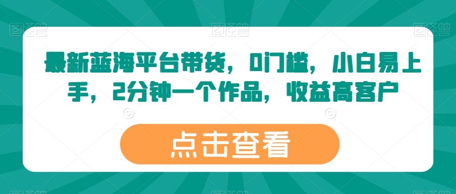 最新蓝海平台带货，0门槛，小白易上手，2分钟一个作品，收益高【揭秘】-志拓网创