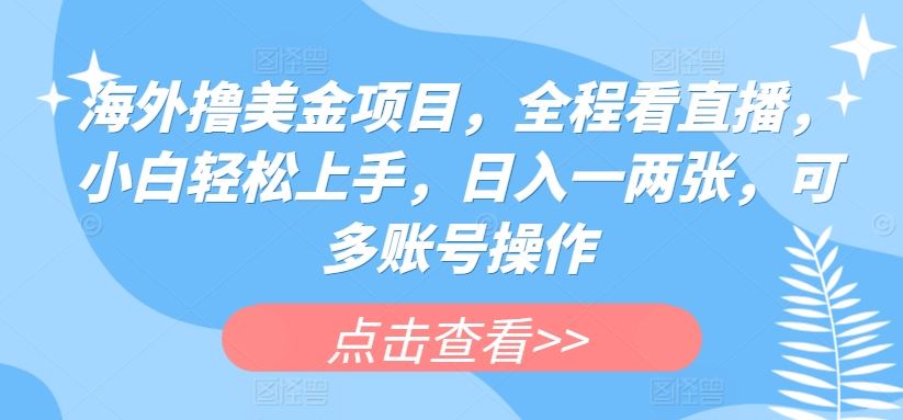 海外撸美金项目，全程看直播，小白轻松上手，日入一两张，可多账号操作【揭秘】-志拓网创