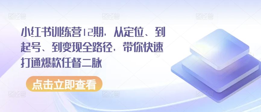 小红书训练营12期，从定位、到起号、到变现全路径，带你快速打通爆款任督二脉-志拓网创
