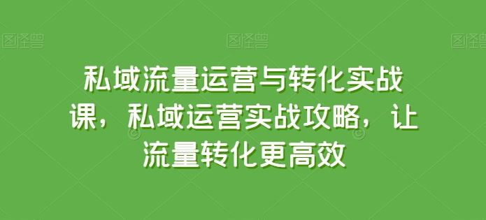 私域流量运营与转化实战课，私域运营实战攻略，让流量转化更高效-志拓网创