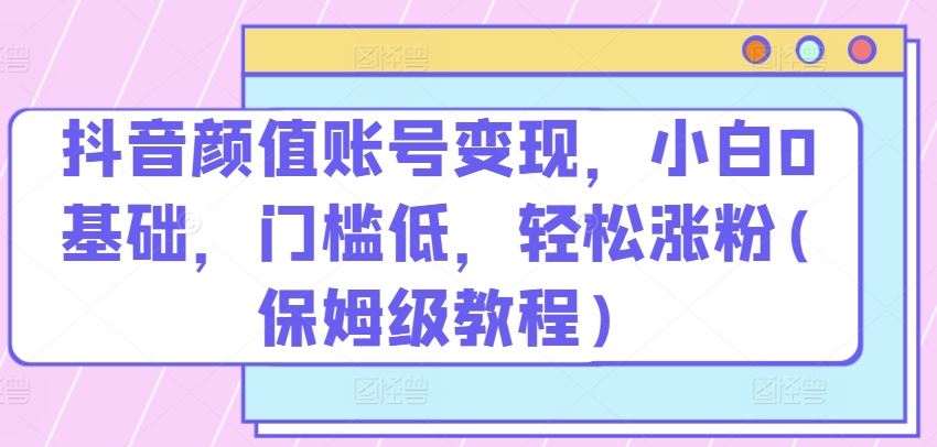 抖音颜值账号变现，小白0基础，门槛低，​轻松涨粉(保姆级教程)【揭秘】-志拓网创