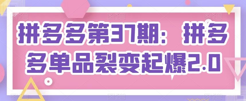 拼多多第37期：拼多多单品裂变起爆2.0-志拓网创