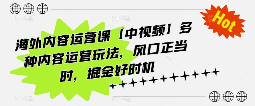海外内容运营课【中视频】多种内容运营玩法，风口正当时，掘金好时机-志拓网创