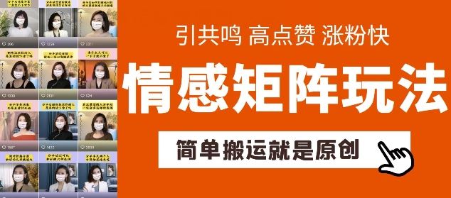 简单搬运，情感矩阵玩法，涨粉速度快，可带货，可起号【揭秘】-志拓网创