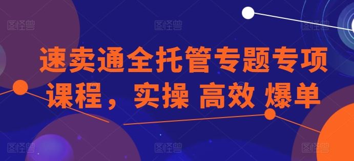 速卖通全托管专题专项课程，实操 高效 爆单-志拓网创