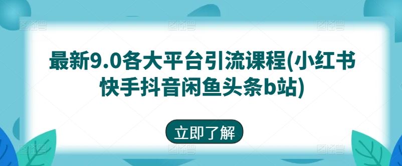 最新9.0各大平台引流课程(小红书快手抖音闲鱼头条b站)-志拓网创