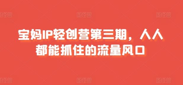 宝妈IP轻创营第三期，人人都能抓住的流量风口-志拓网创