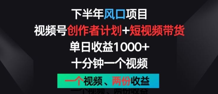 下半年风口项目，视频号创作者计划+视频带货，一个视频两份收益，十分钟一个视频【揭秘】-志拓网创