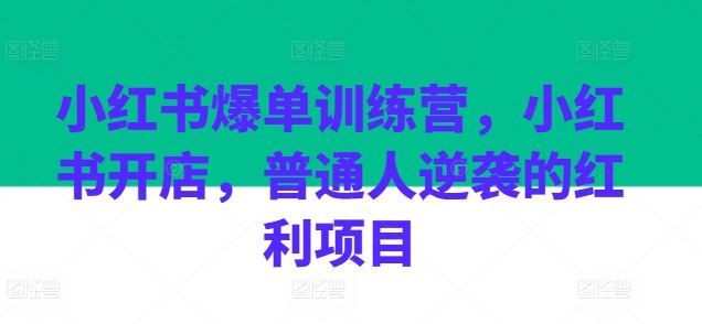 小红书爆单训练营，小红书开店，普通人逆袭的红利项目-志拓网创