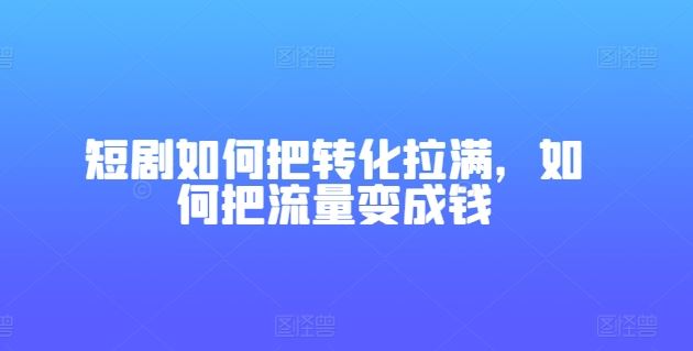 短剧如何把转化拉满，如何把流量变成钱-志拓网创