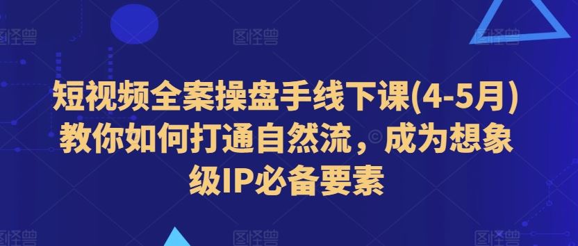 短视频全案操盘手线下课(4-5月)教你如何打通自然流，成为想象级IP必备要素-志拓网创