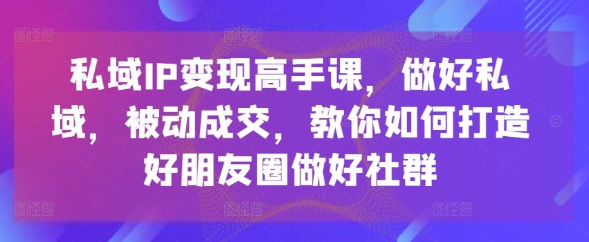 私域IP变现高手课，做好私域，被动成交，教你如何打造好朋友圈做好社群-志拓网创