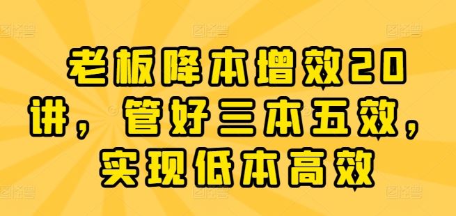 老板降本增效20讲，管好三本五效，实现低本高效-志拓网创