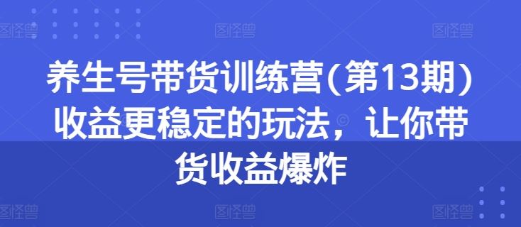养生号带货训练营(第13期)收益更稳定的玩法，让你带货收益爆炸-志拓网创