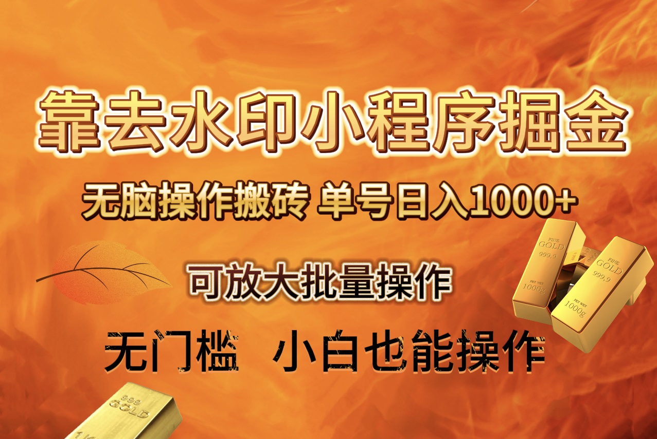 （8339期）去水印小程序+拼多多 无脑搬砖 ，单号日入1000+ 保姆级教程 可放大批量操作-志拓网创