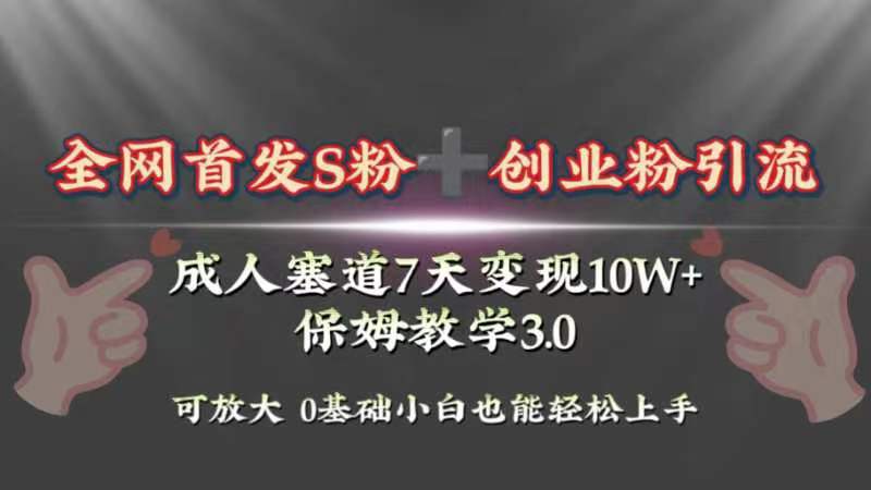 （8337期）全网首发s粉加创业粉引流变现，成人用品赛道7天变现10w+保姆教学3.0-志拓网创