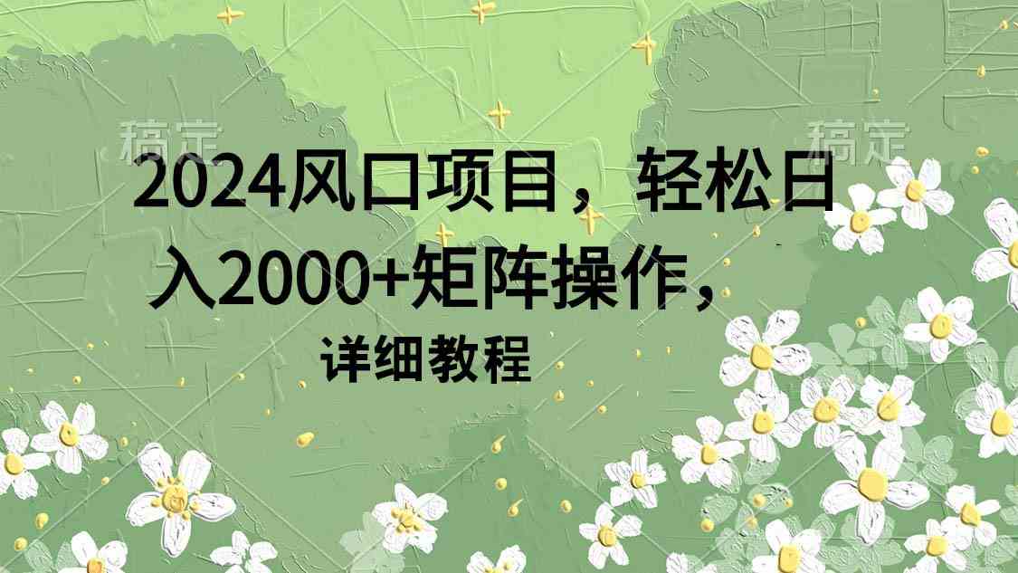 （9652期）2024风口项目，轻松日入2000+矩阵操作，详细教程-志拓网创