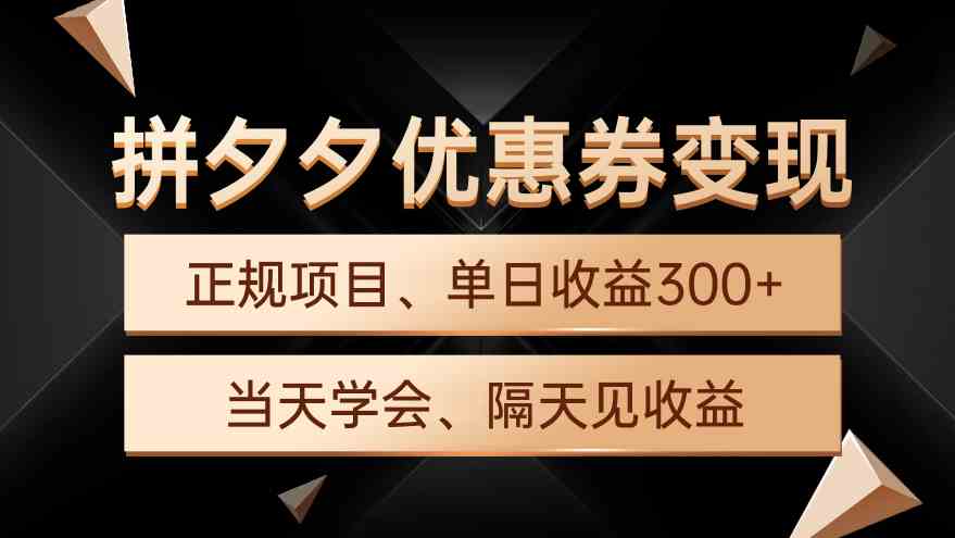 （9749期）拼夕夕优惠券变现，单日收益300+，手机电脑都可操作-志拓网创