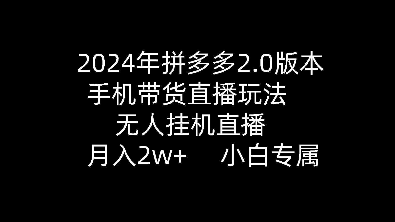 （9768期）2024年拼多多2.0版本，手机带货直播玩法，无人挂机直播， 月入2w+， 小…-志拓网创