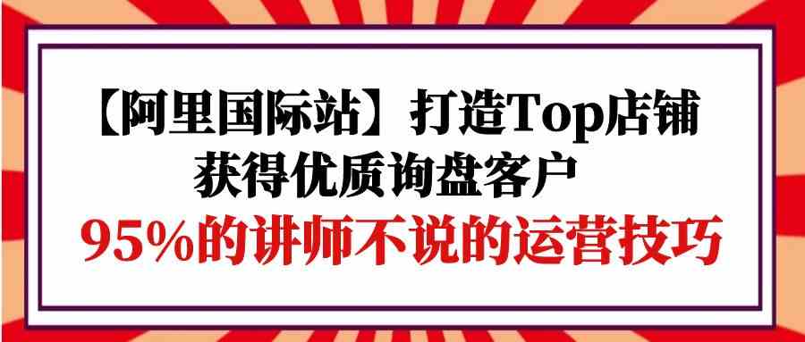 （9976期）【阿里国际站】打造Top店铺-获得优质询盘客户，95%的讲师不说的运营技巧-志拓网创
