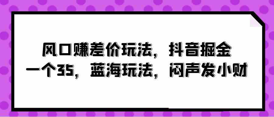 （10022期）风口赚差价玩法，抖音掘金，一个35，蓝海玩法，闷声发小财-志拓网创