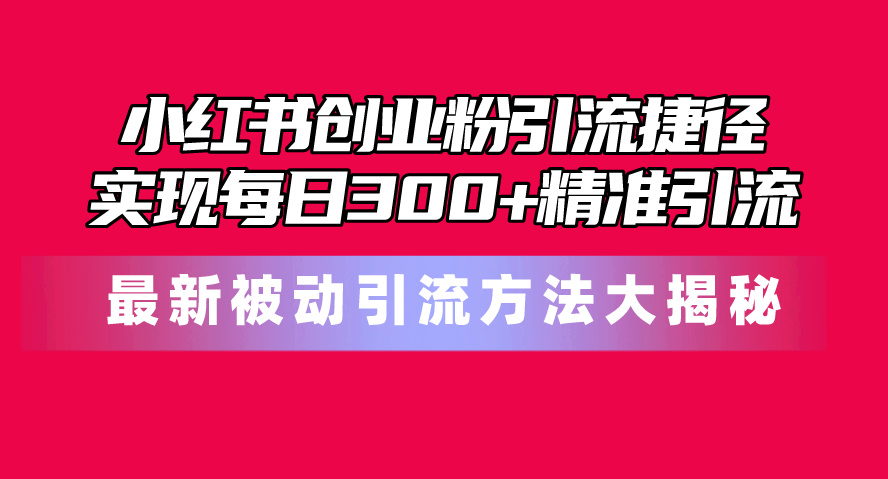 （10692期）小红书创业粉引流捷径！最新被动引流方法大揭秘，实现每日300+精准引流-志拓网创