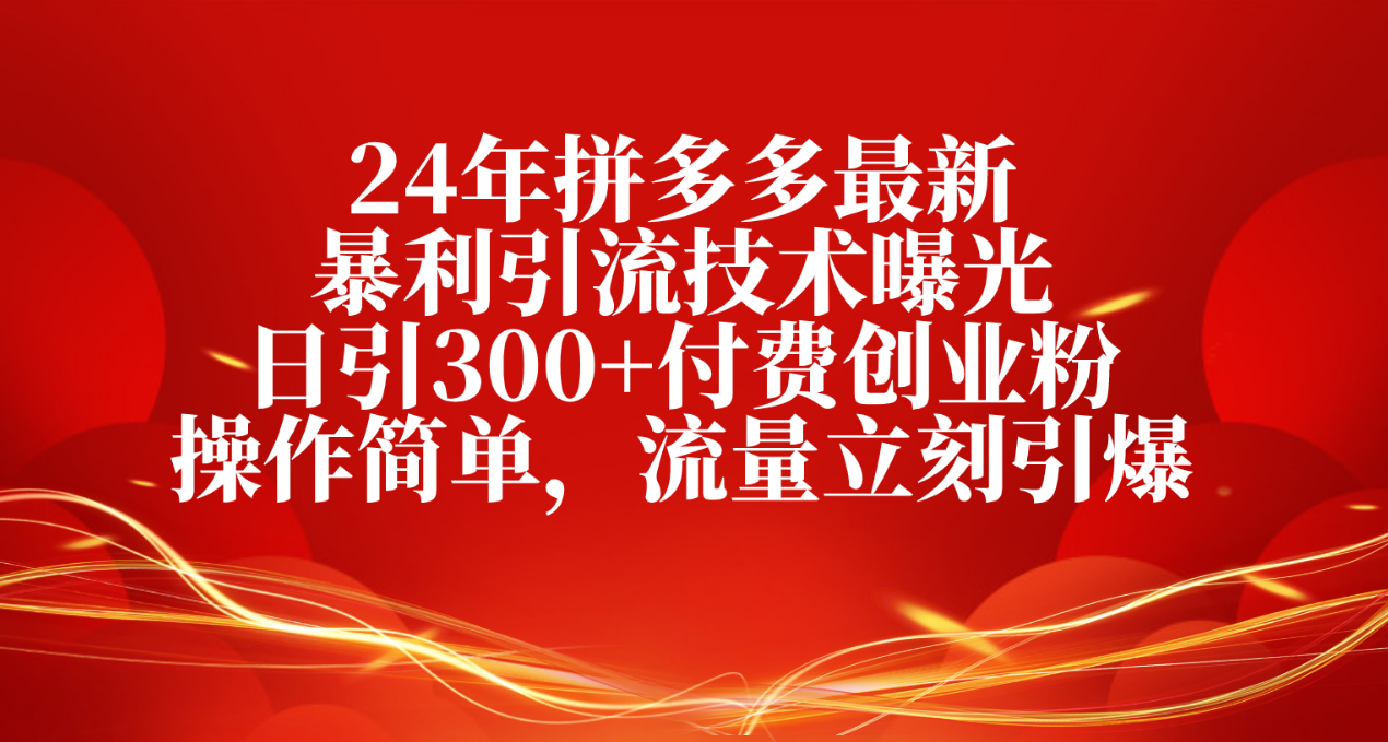 （10559期）24年拼多多最新暴利引流技术曝光，日引300+付费创业粉，操作简单，流量…-志拓网创