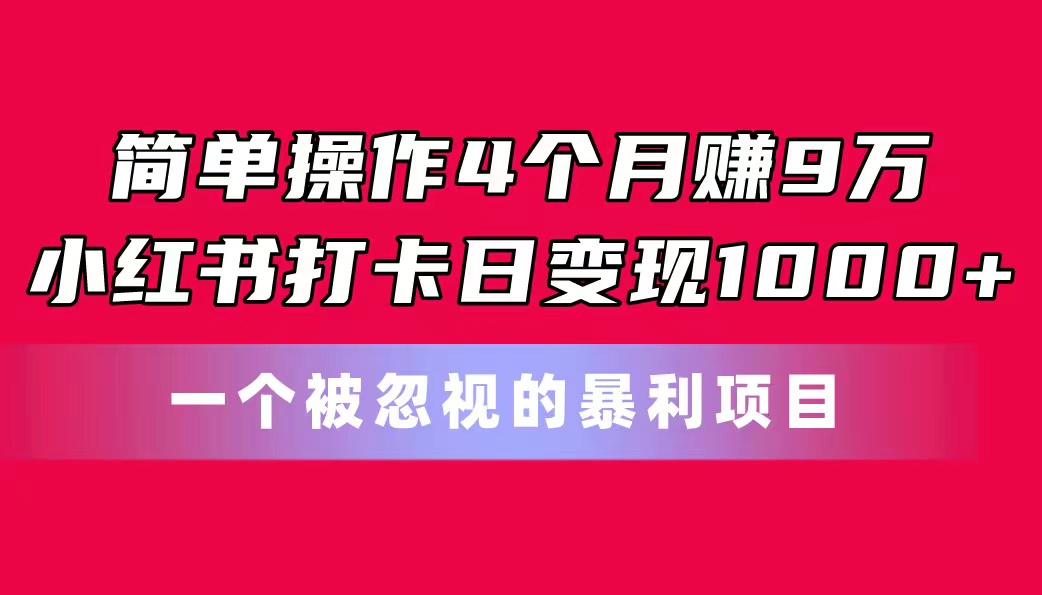 （11048期）简单操作4个月赚9万！小红书打卡日变现1000+！一个被忽视的暴力项目-志拓网创