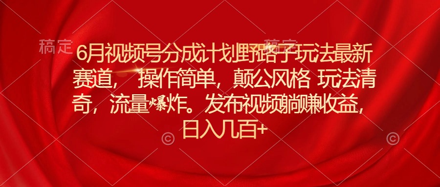 （11040期）6月视频号分成计划野路子玩法最新赛道操作简单，颠公风格玩法清奇，流…-志拓网创