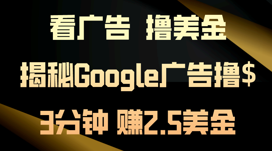 （10912期）看广告，撸美金！3分钟赚2.5美金！日入200美金不是梦！揭秘Google广告…-志拓网创