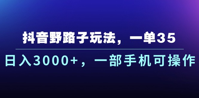 （10909期）抖音野路子玩法，一单35.日入3000+，一部手机可操作-志拓网创
