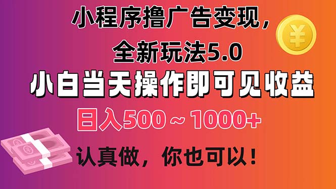 （11293期）小程序撸广告变现，全新玩法5.0，小白当天操作即可上手，日收益 500~1000+-志拓网创