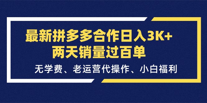（11291期）最新拼多多合作日入3K+两天销量过百单，无学费、老运营代操作、小白福利-志拓网创