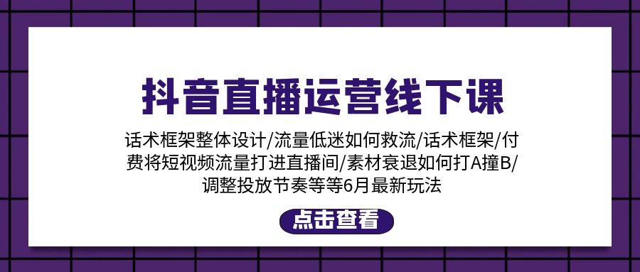 （11211期）抖音直播运营线下课：话术框架/付费流量直播间/素材A撞B/等6月新玩法-志拓网创