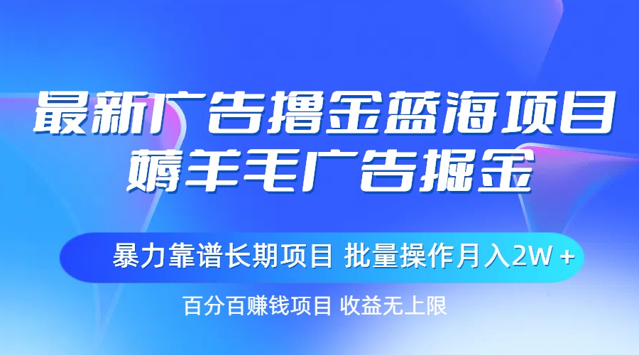 （11193期）最新广告撸金蓝海项目，薅羊毛广告掘金 长期项目 批量操作月入2W＋-志拓网创