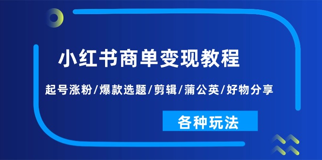 （11164期）小红书商单变现教程：起号涨粉/爆款选题/剪辑/蒲公英/好物分享/各种玩法-志拓网创