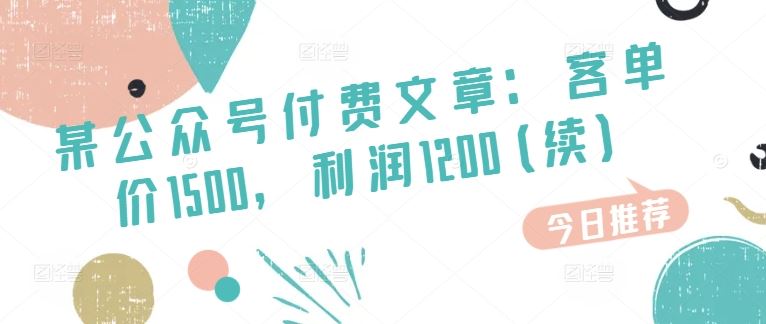 某公众号付费文章：客单价1500，利润1200(续)，市场几乎可以说是空白的-志拓网创