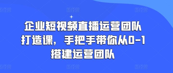 企业短视频直播运营团队打造课，手把手带你从0-1搭建运营团队-志拓网创