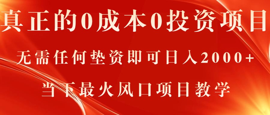 （11387期）真正的0成本0投资项目，无需任何垫资即可日入2000+，当下最火风口项目教学-志拓网创