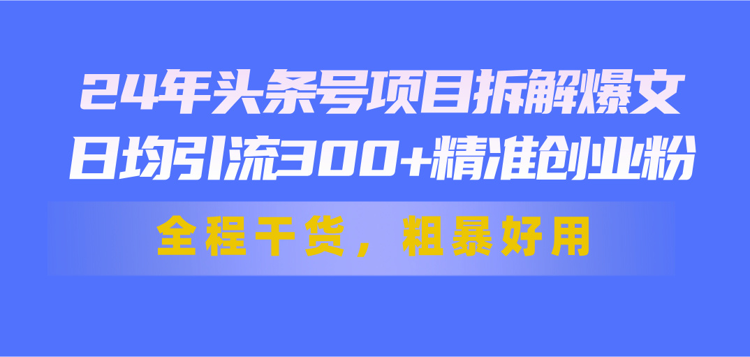 （11397期）24年头条号项目拆解爆文，日均引流300+精准创业粉，全程干货，粗暴好用-志拓网创