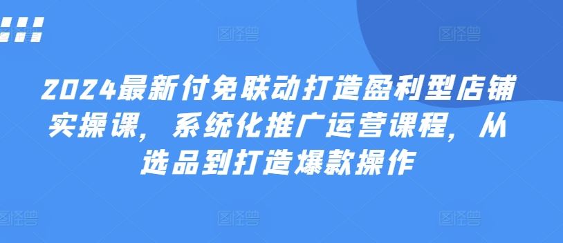 2024最新付免联动打造盈利型店铺实操课，​系统化推广运营课程，从选品到打造爆款操作-志拓网创