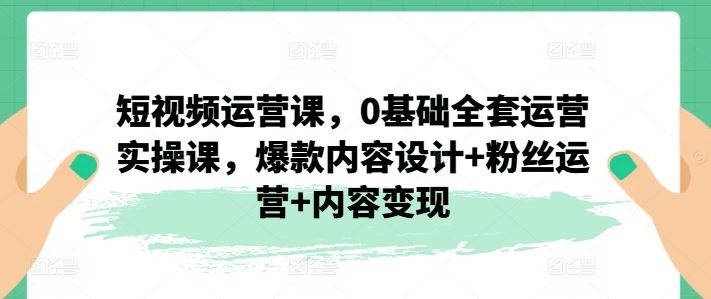 短视频运营课，0基础全套运营实操课，爆款内容设计+粉丝运营+内容变现-志拓网创