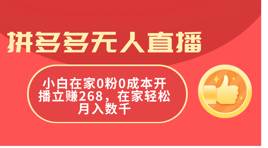 （11521期）拼多多无人直播，小白在家0粉0成本开播立赚268，在家轻松月入数千-志拓网创