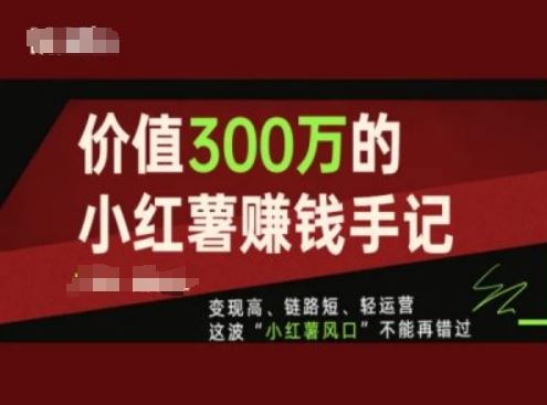 价值300万的小红书赚钱手记，变现高、链路短、轻运营，这波“小红薯风口”不能再错过-志拓网创