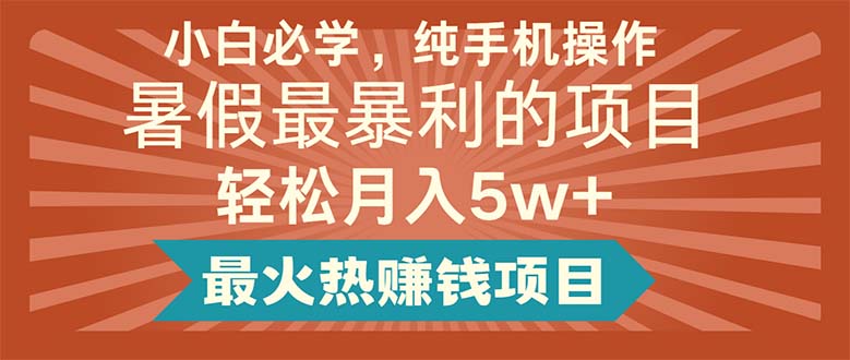 （11583期）小白必学，纯手机操作，暑假最暴利的项目轻松月入5w+最火热赚钱项目-志拓网创