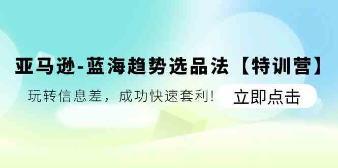 亚马逊蓝海趋势选品法【特训营】：玩转信息差，成功快速套利-志拓网创
